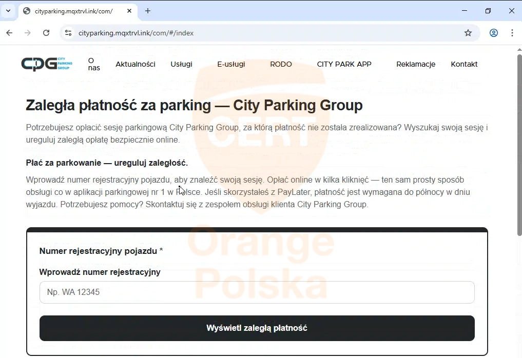 Niezależnie od numeru rejestracyjnego zobaczymy zaległość za parkowanie.