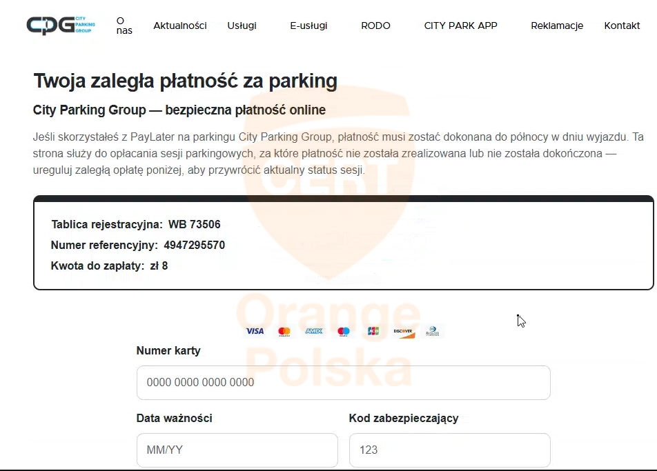 W ramach opłaty za parkowanie musimy podać dane karty.