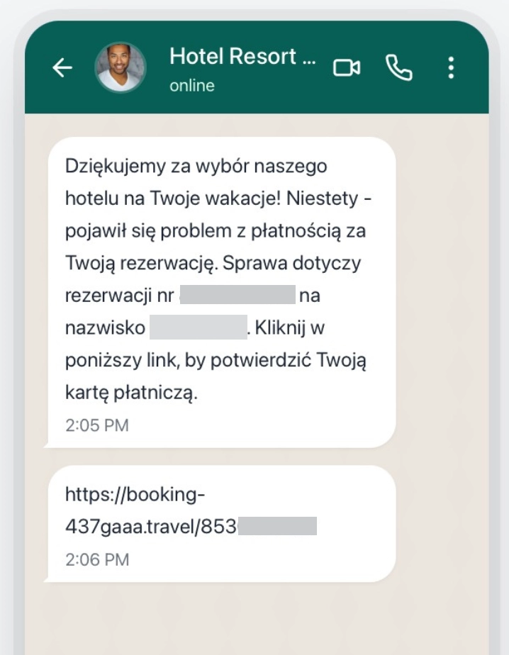 Rozmowy z oszustami podszywającymi się pod booking.com