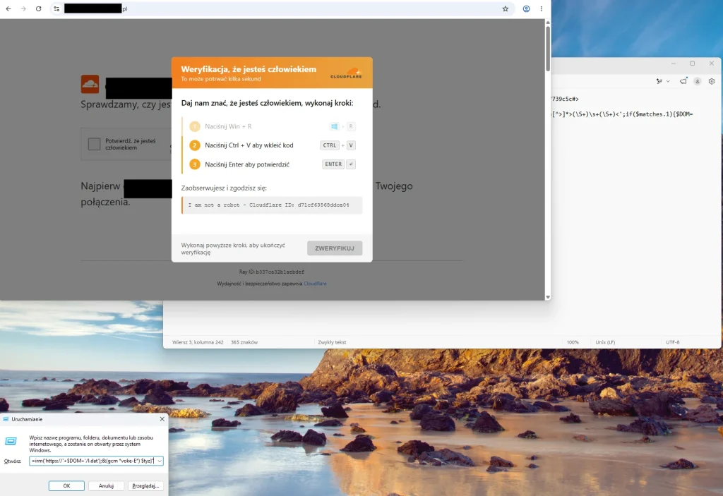 Krok 3 ataku ClickFix - wklejenie i uruchomienie komendy