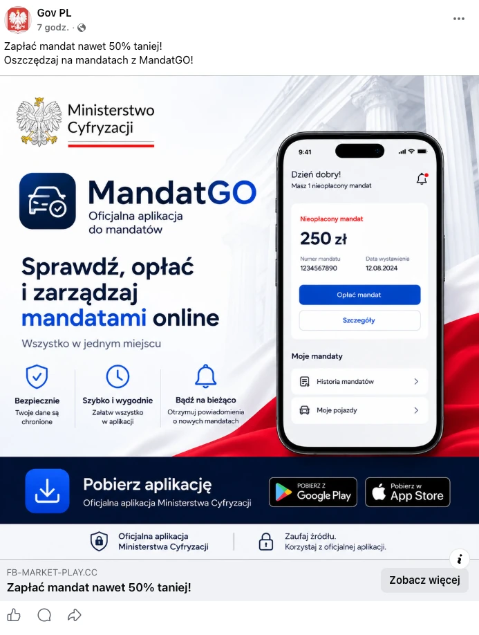 Post prowadzący do pobrania złośliwego oprogramowania.