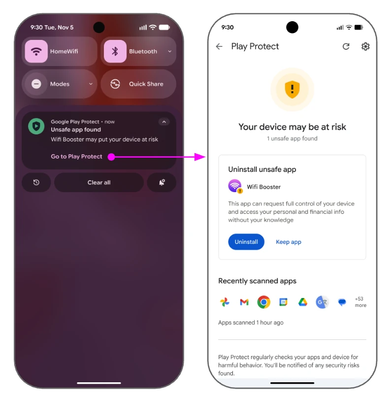 Przykład działania Google Play Protect