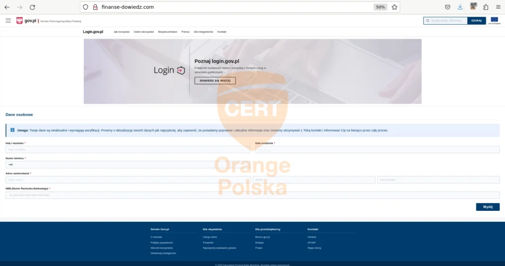 Strona oszustów jest kopią witryny login.gov.pl