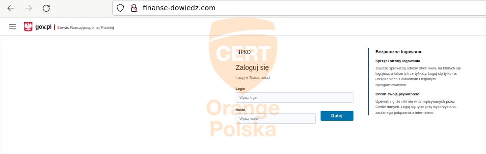 Strona oszustów podszywa się pod witryny bankowe.