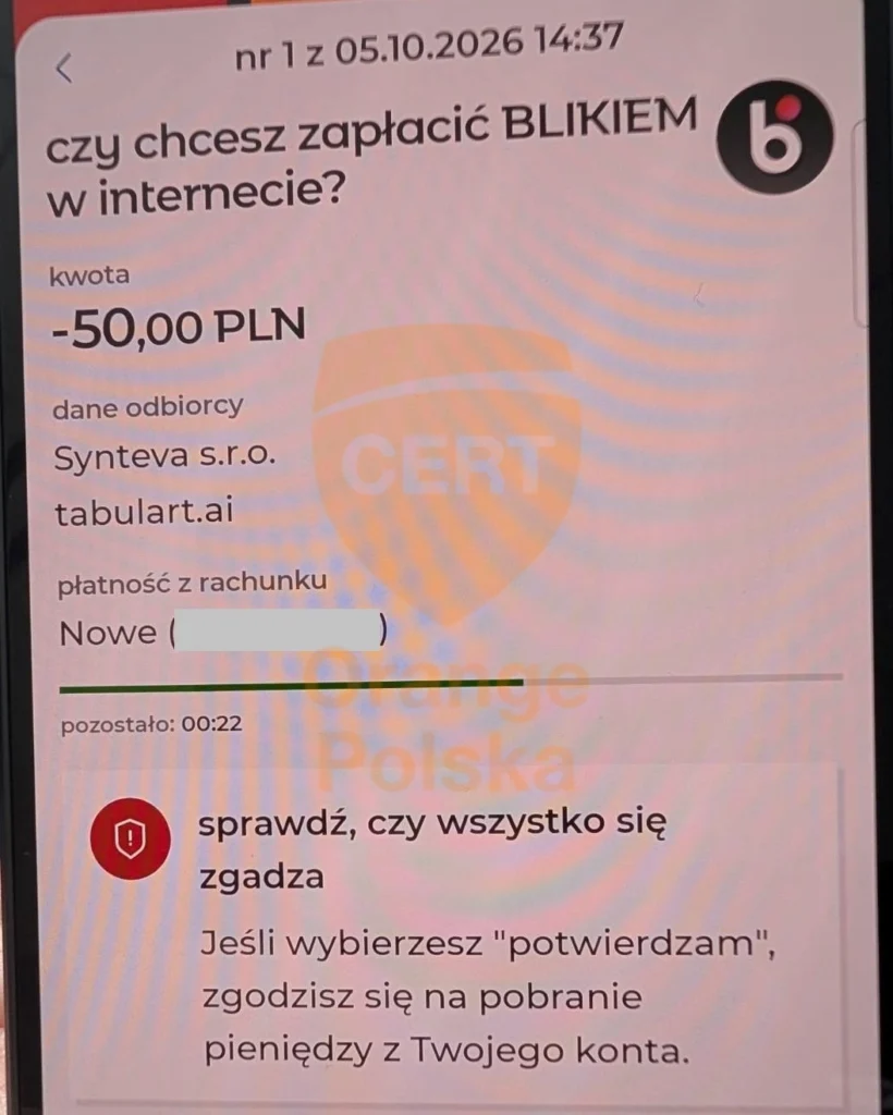 Użycie płatności BLIK pozwala na sprawdzenie beneficjenta płatności bez konieczności jej zatwierdzenia.
