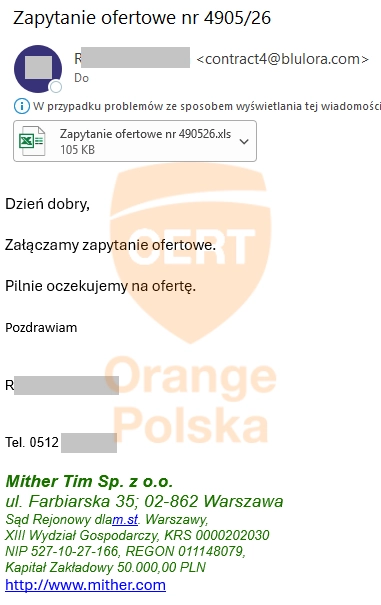 Mail z załącznikiem zawierającym Remcos RAT
